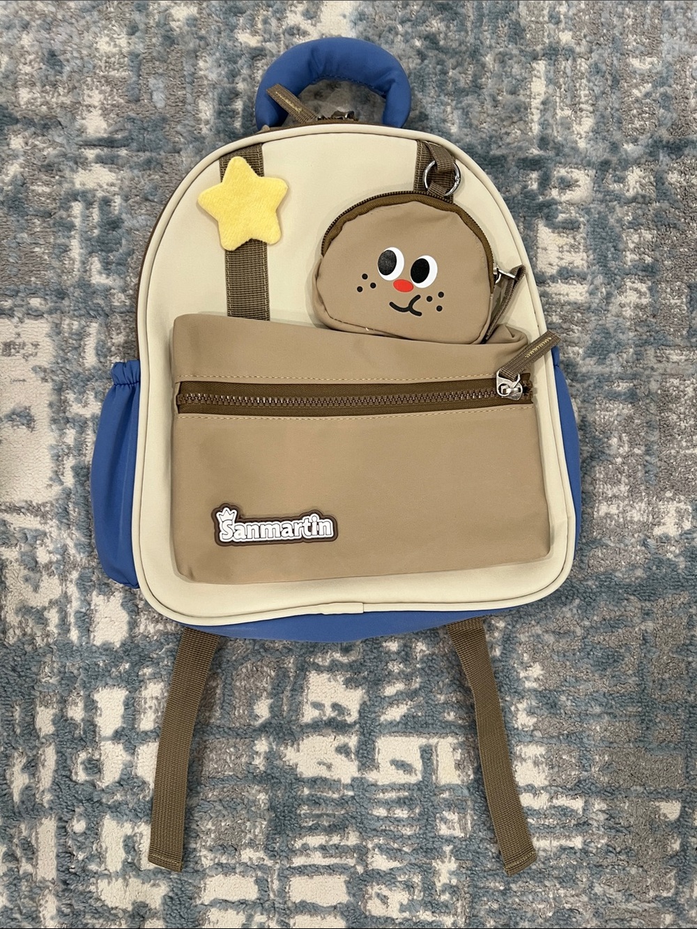 Kids Beige & Blue Star Accent Backpack by